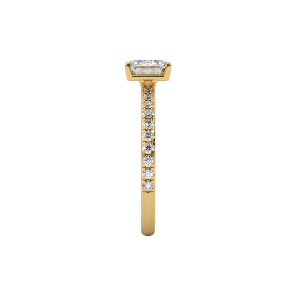 Classic Emerald Cut Sideways Pave Band 14K Solid Gold Diamond Ring Triple C Diamond's