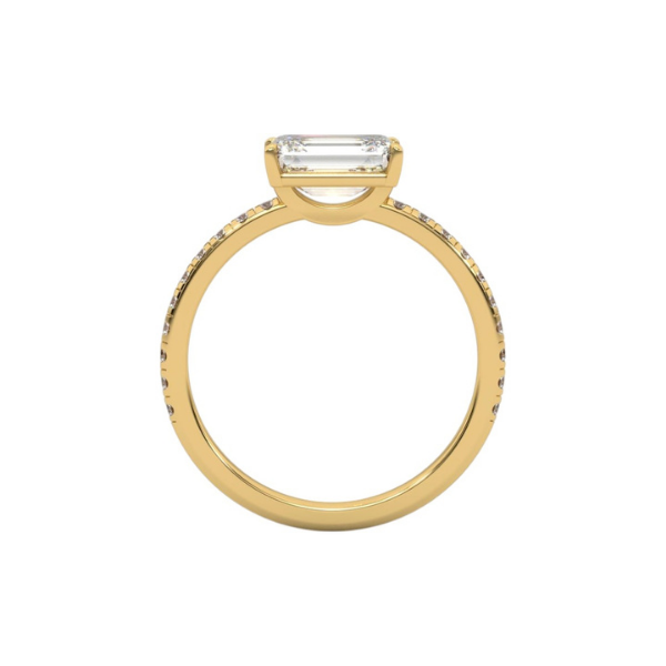 Classic Emerald Cut Sideways Pave Band 14K Solid Gold Diamond Ring Triple C Diamond's