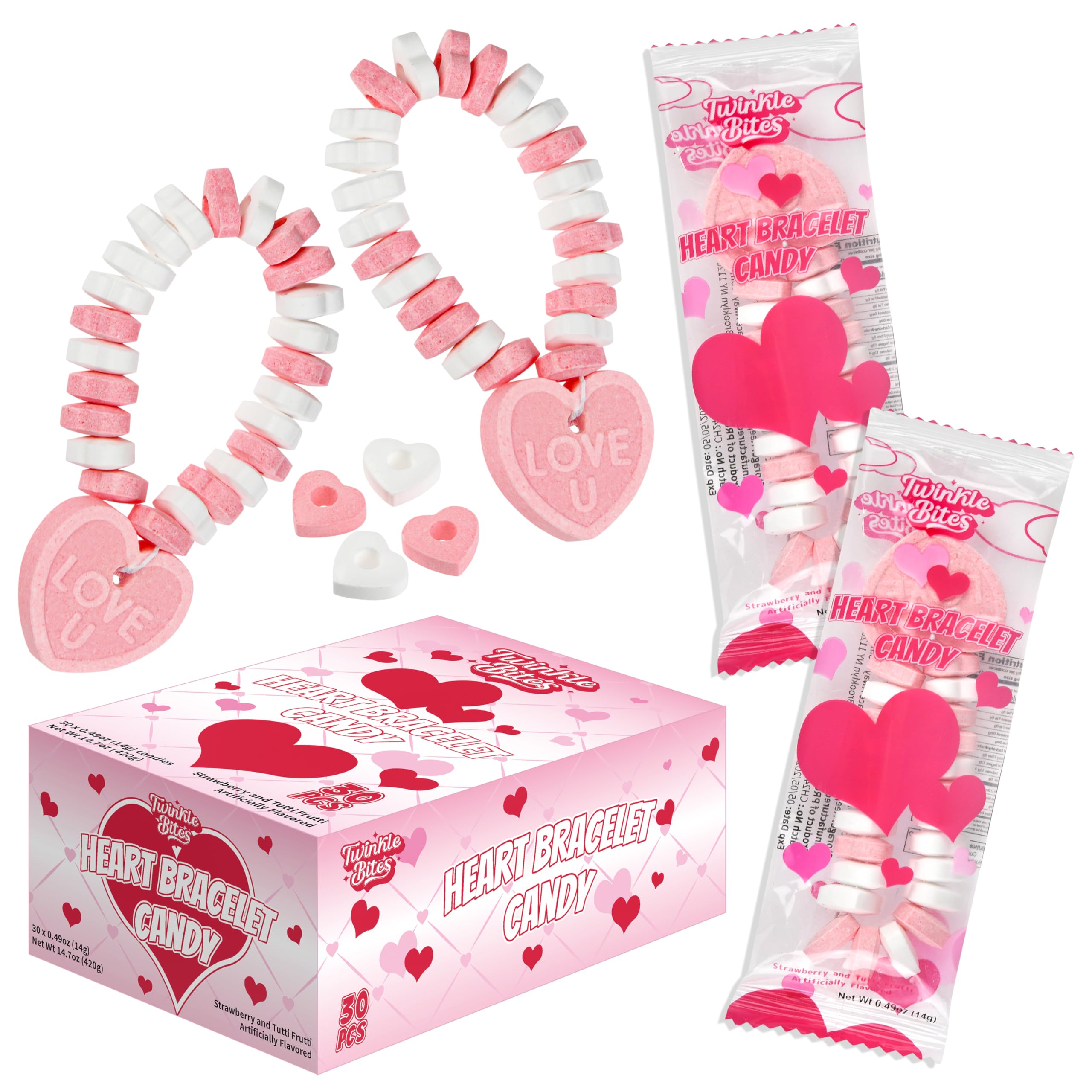 30 Pack Valentines Day Candy – Individually Wrapped Holiday Themed Love Heart Candies – Strawberry, Tutti Frutti Delicious Flavors – Bulk Valentine Candy Masterpiece Foods