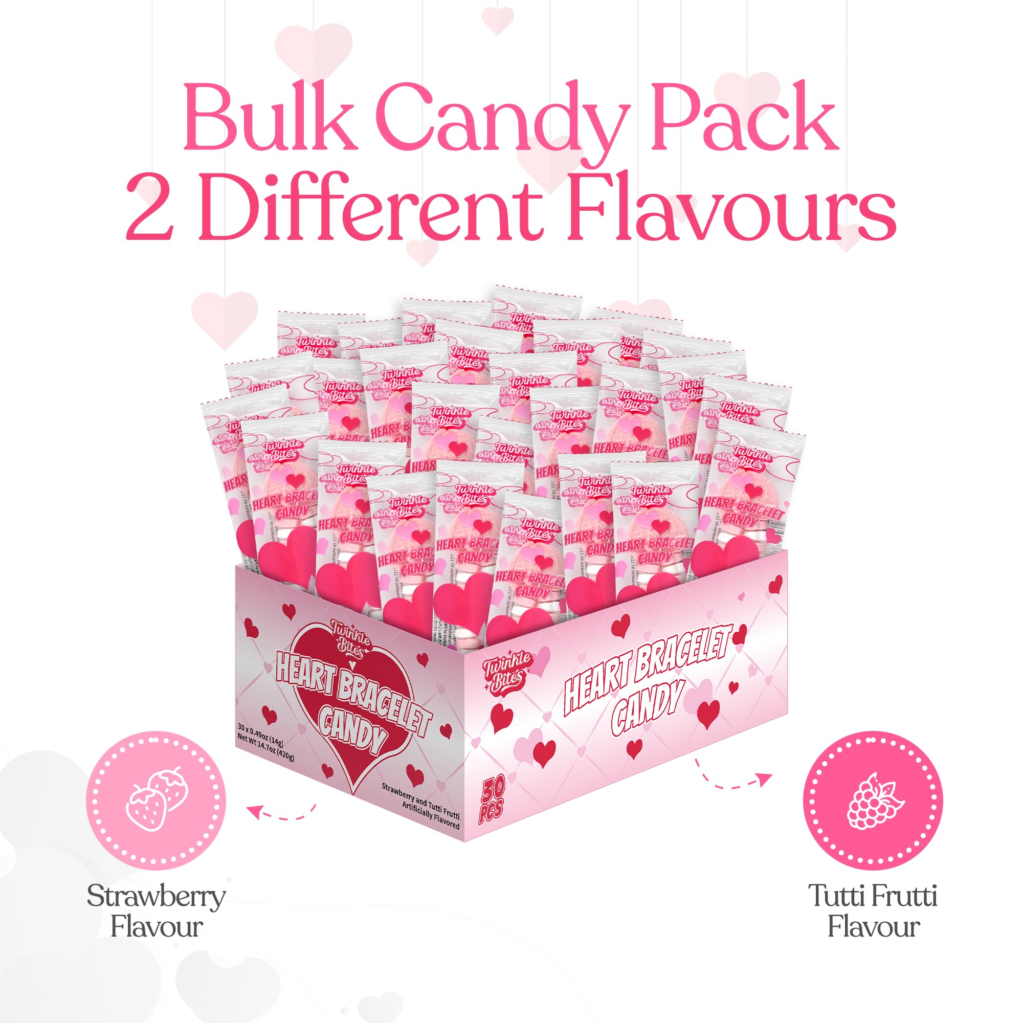 30 Pack Valentines Day Candy – Individually Wrapped Holiday Themed Love Heart Candies – Strawberry, Tutti Frutti Delicious Flavors – Bulk Valentine Candy Masterpiece Foods
