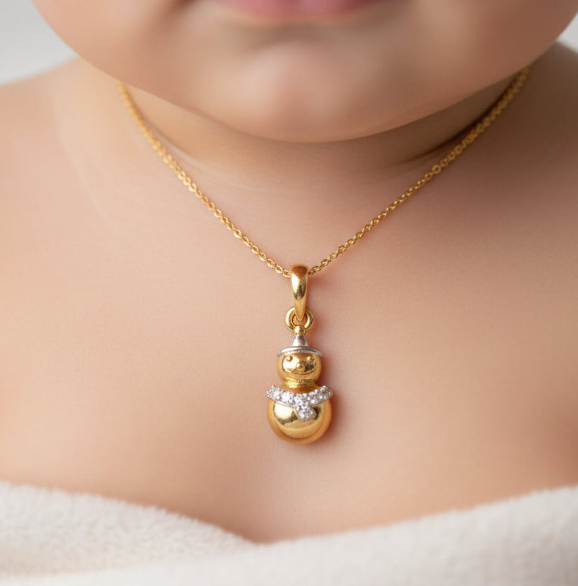 14K Solid Gold Kids Snowman Pendant Triple C Diamond's