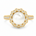 10 mm White South Sea Pearl 14K Solid Gold Stunning Pearl Ring Triple C Diamond's