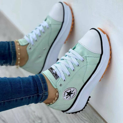 Flat Lace-Up Sneakers Pattern Canvas Casual Women Sport Shoes Universboutik