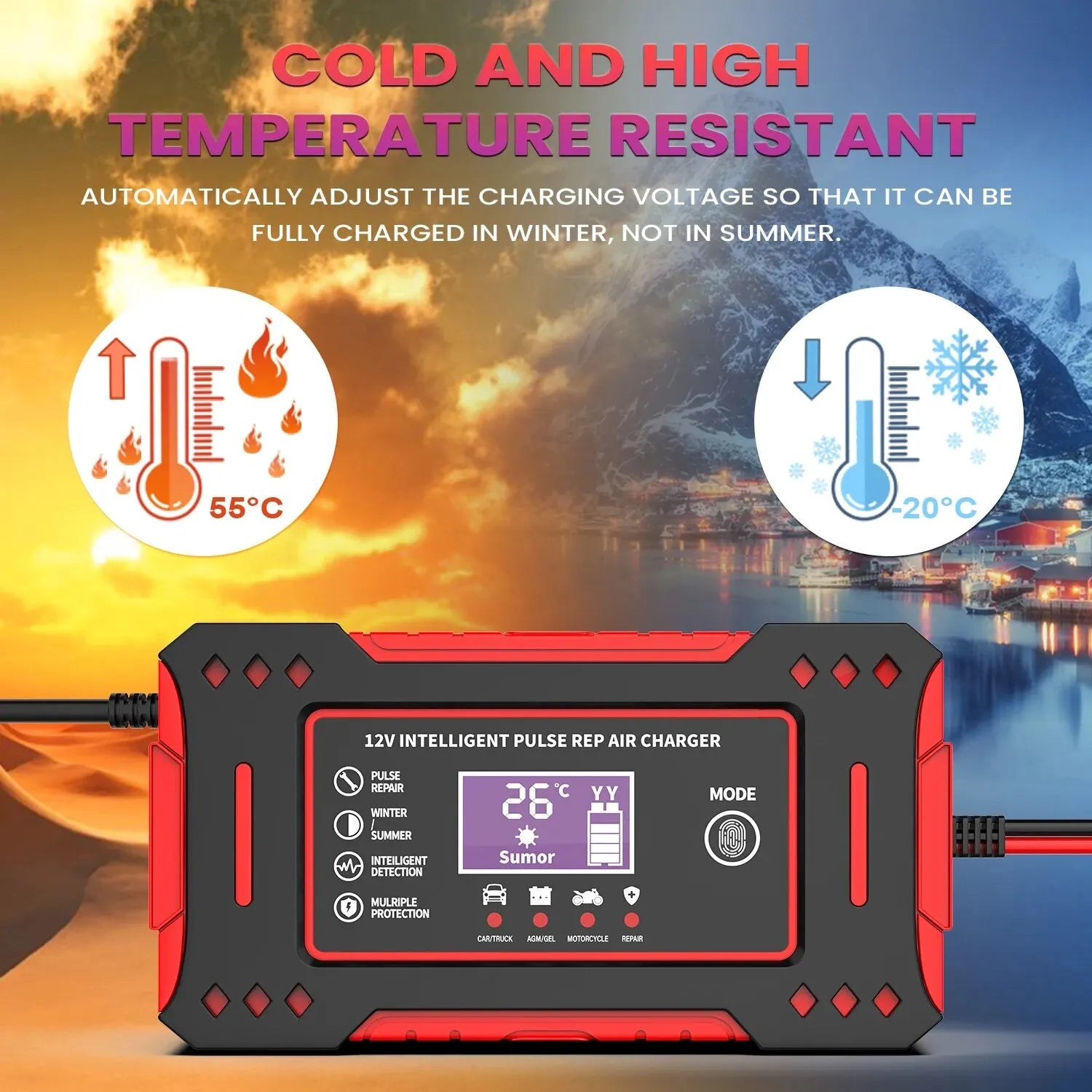 6A 12V Smart Car Battery Charger Lead-Acid Battery Red OBA