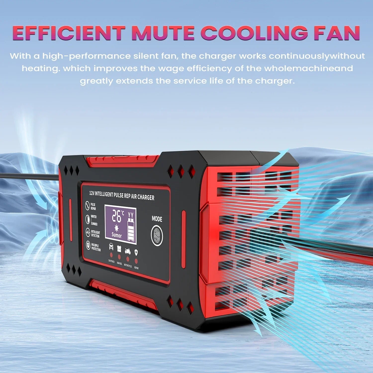 6A 12V Smart Car Battery Charger Lead-Acid Battery Red OBA