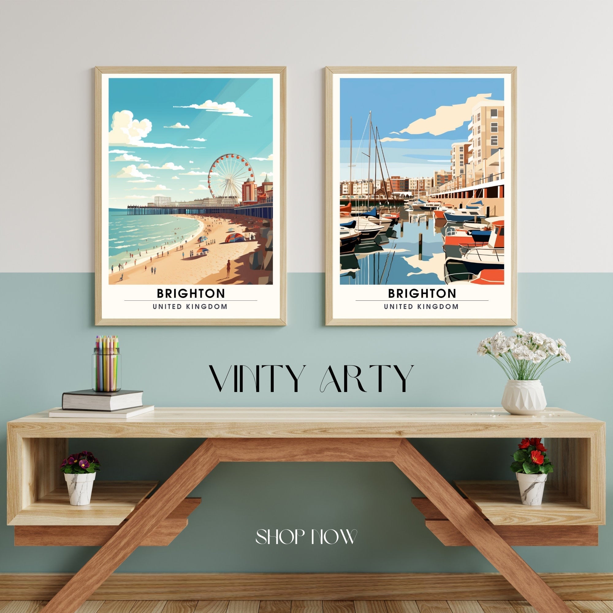 Affiche Brighton- Impression de voyage Brighton - Impression Paysage Urbain Artistique - Collection Souvenirs du Royaume-Uni Ma boutique