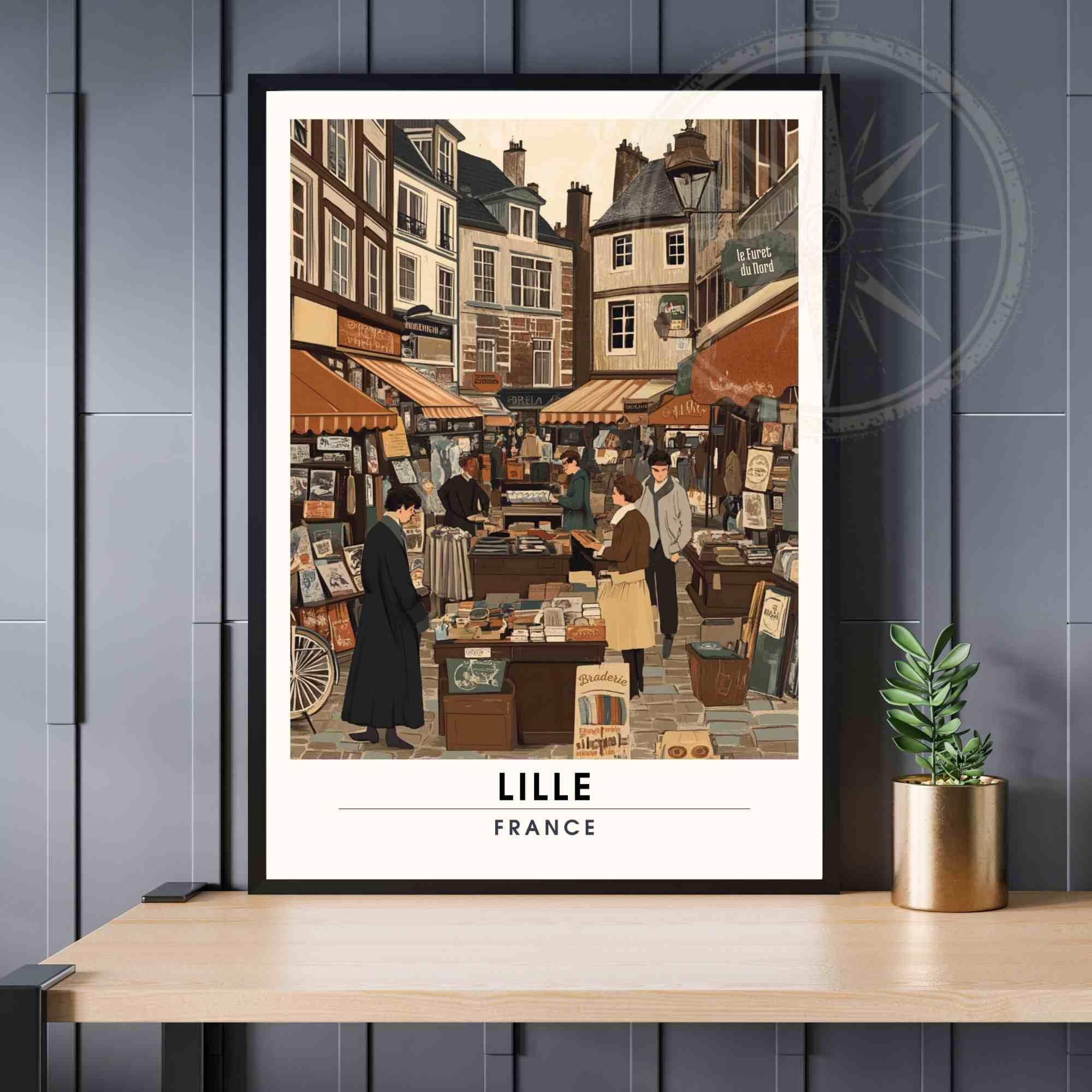 Affiche Lille | Impression vintage Lille, France - La braderie de Lille Ma boutique