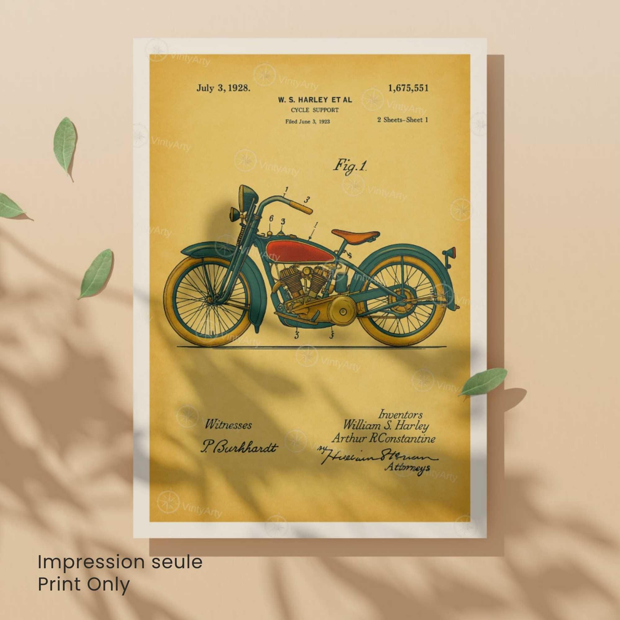 Affiche Brevet Moto Vintage – Poster Technique 1928 | Décoration Industrielle & Mécanique Rétro VintyArty
