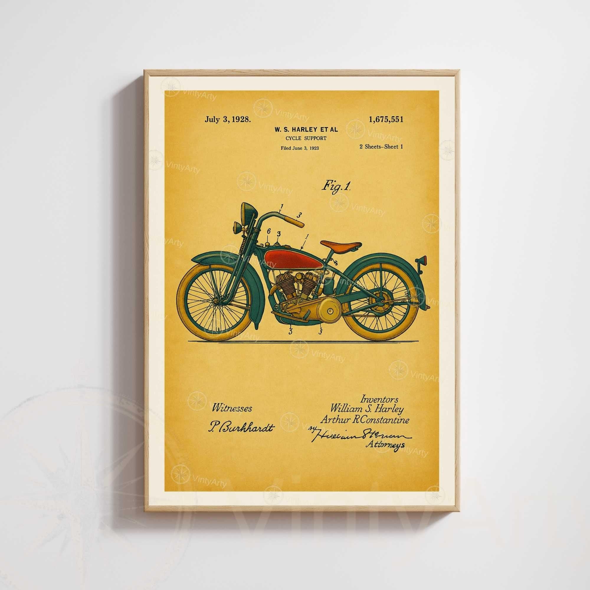 Affiche Brevet Moto Vintage – Poster Technique 1928 | Décoration Industrielle & Mécanique Rétro VintyArty